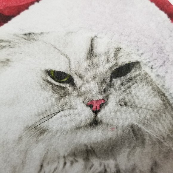 Stranded shirt Small Meowy Christmas cat graphic XMas holiday ringer novelty - Picture 6 of 12